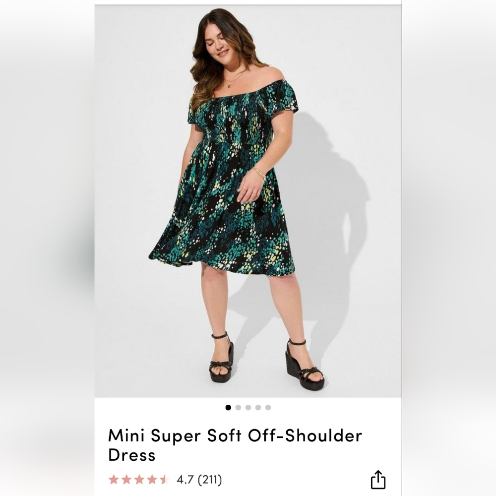 Torrid Mini Super Soft Off Shoulder Dress, "Dotted" color pattern
